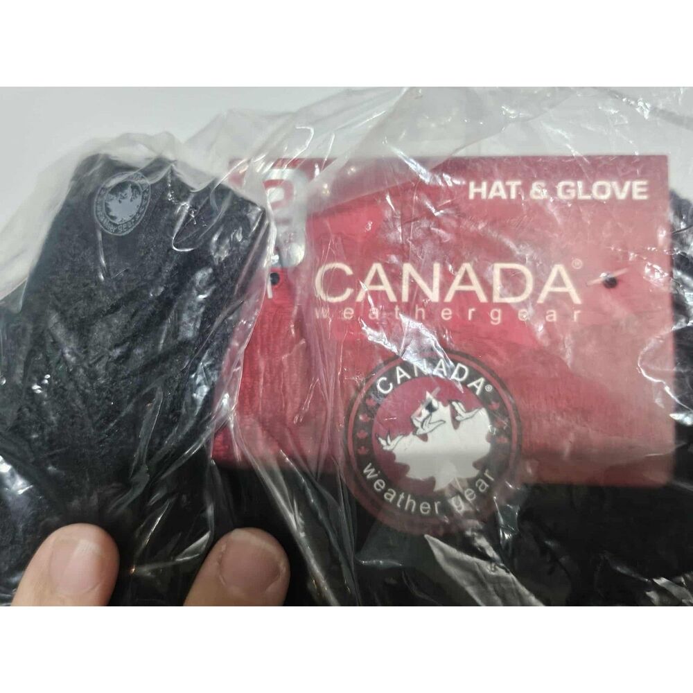Canada Weather Gear Black Knit Beanie & Gloves Set NWT Winter Thermal One Size - Picture 3 of 4